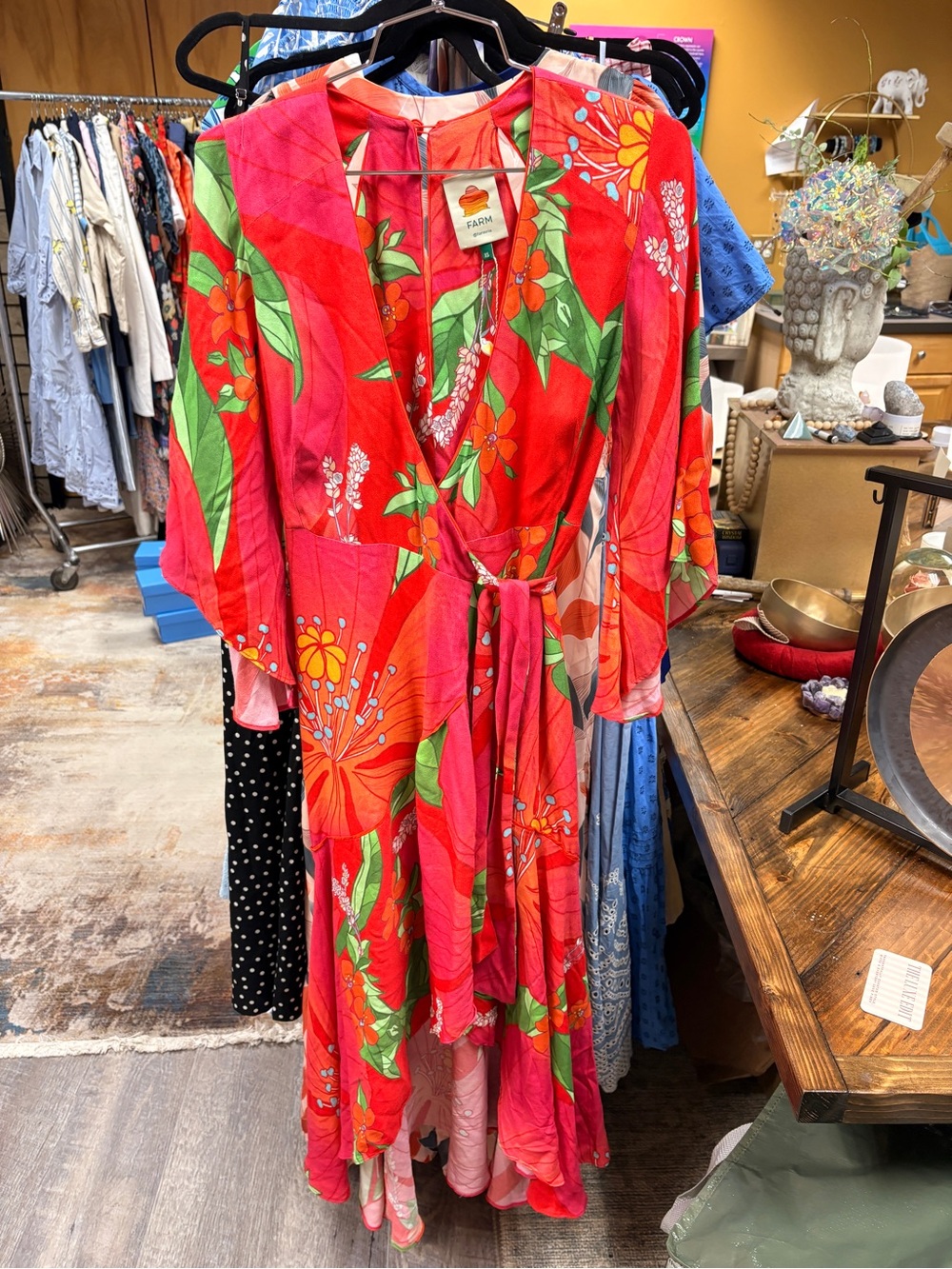 FARM Rio Vibrant Red Floral Wrap Maxi Dress - nwt size xs